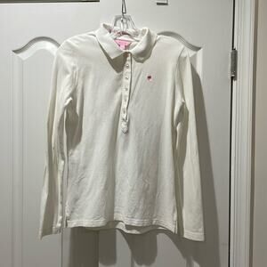 Lilly Pulitzer M white long sleeve pique polo cotton spandex guc hot pink palm